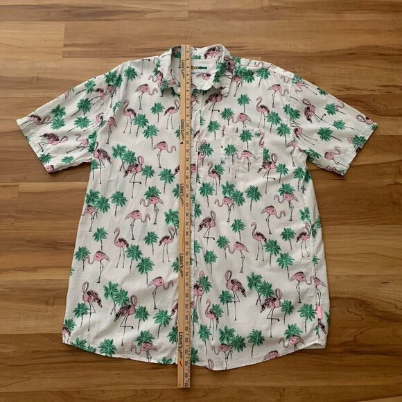 Tipsy Elves Button Up Shirt Men’s Size 2XL Flamingo Palm Trees White Tropical - Picture 3 of 9